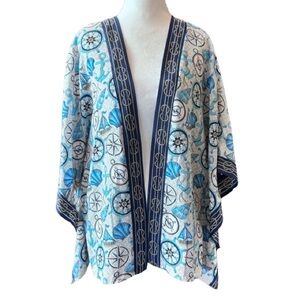 Quaker Factory Open Front Kimono Sleeve Top Nautical Beach Resort Cruise Size S